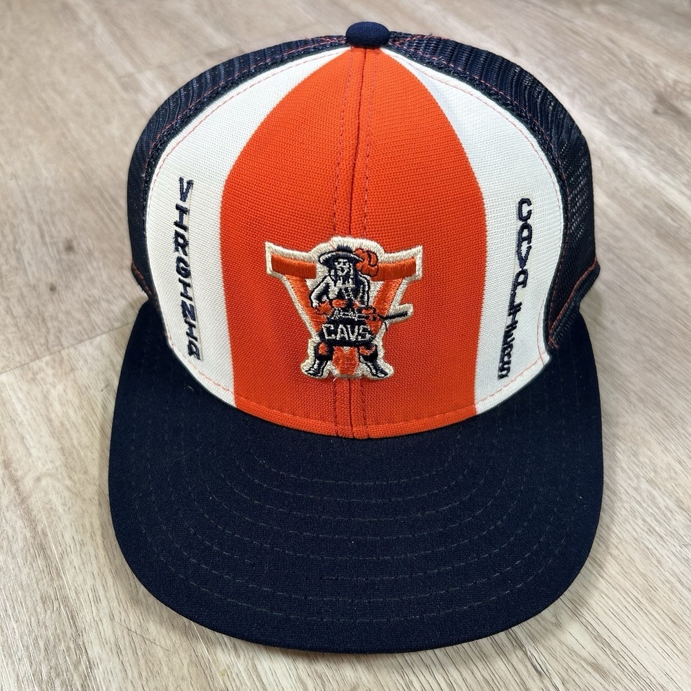 VTG 80s Virginia Cavaliers Snapback Hat College AJD Blue Orange Trucker Cap USA